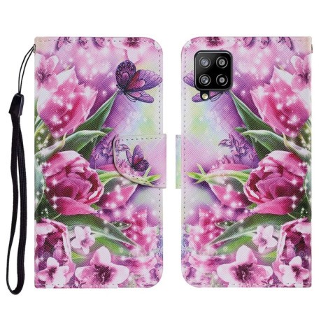 Чехол-книжка Coloured Drawing Pattern для Samsung Galaxy M32/A22 4G - Rose Butterfly