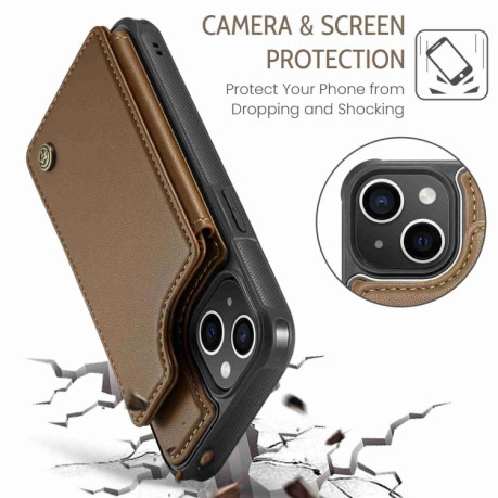 Чохол CaseMe C22 Card Slots Holder RFID Anti-theft для iPhone 15 - коричневий