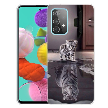Противоударный чехол Colored Drawing Clear на Samsung Galaxy A52/A52s - Reflection Cat Tiger
