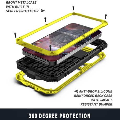 Противоударный металлический чехол R-JUST Dustproof на iPhone 13 Pro Max - желтый