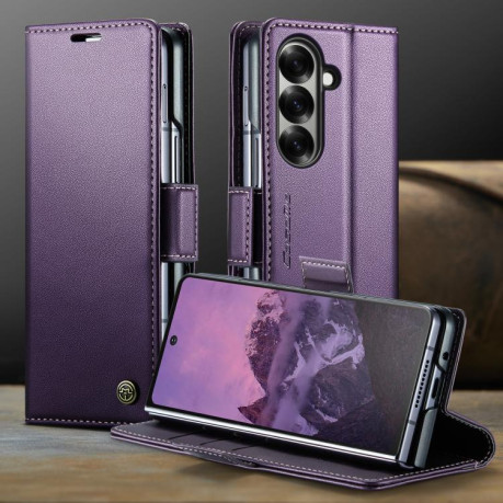 Чехол-книжка CaseMe 023 Butterfly Buckle Litchi Texture RFID Anti-theft Leather для Samsung Galaxy Fold 7 - фиолетовый
