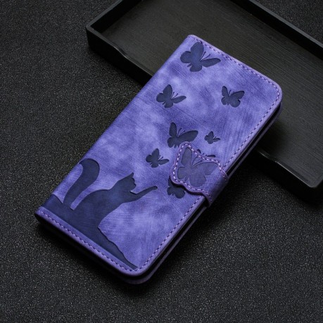 Чехол-книжка Cat Embossing Pattern на Xiaomi Redmi Note 13 4G - фиолетовый