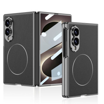 Чохол GKK Integrated Electroplated Leather Magnetic Nickel Ring з магнітним кільцем на Samsung Galaxy Fold8 5G — чорний
