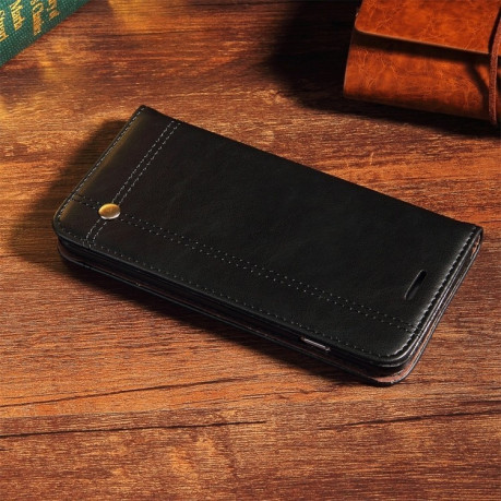 Кожаный чехол- книжка на  iPhone X/Xs Retro Crazy Horse Texture Casual Style со слотом для кредитных карт черный