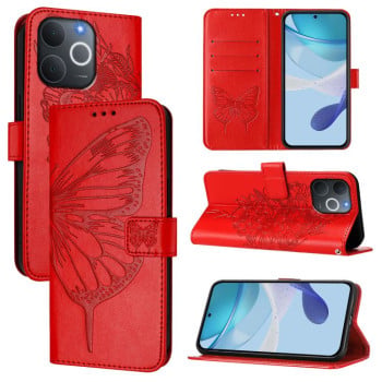Чехол-книжка с тиснением “бабочки” и магнитным хлястиком для Realme Note 70 4G / 70T 4G — красный