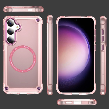 Протиударний чохол Skin Feel TPU + PC MagSafe Magnetic для Samsung Galaxy S25 5G - прозоро-рожевий