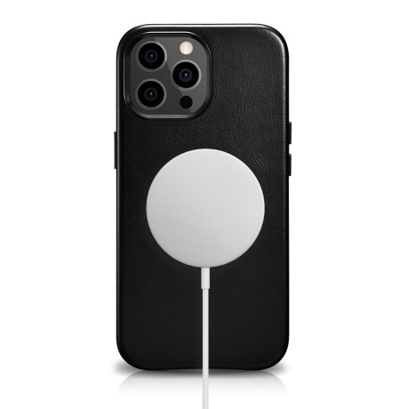 Шкіряний чохол iCarer Leather Oil Wax (MagSafe) для iPhone 13 Pro Max - чорний