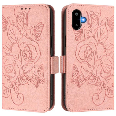 Чехол-книжка Embossed Rose RFID Anti-theft Leather для Samsung Galaxy M06 5G - рожевий