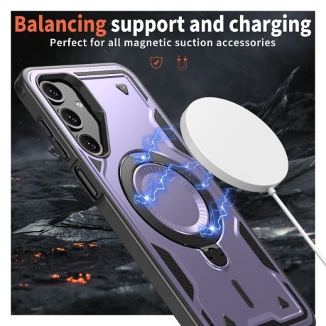 Противоударный чехол MagSafe Holder Armor PC Hybrid для Samsung Galaxy A16 5G - фиолетовый