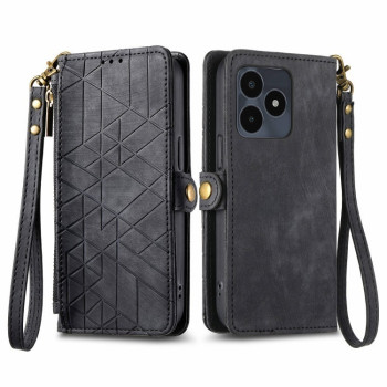 Чехол-книжка Geometric Zipper Wallet Side Buckle Leather для Realme Note 50 - черный