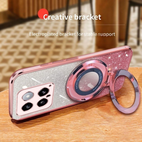 Протиударний чохол Plated Gradient Glitter Round Holder для Xiaomi 14 - рожевий