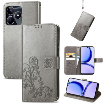 Чехол Four-leaf Clasp Embossed Buckle на Realme C53/C51 - серый
