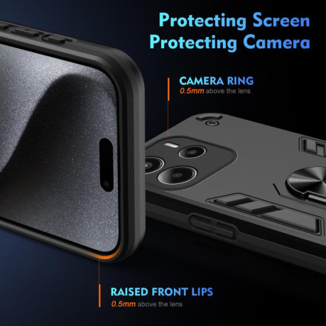 Ударозахисний чохол Shockproof Metal Ring Holder для Xiaomi Redmi Note 14 4G 164.84mm - чорний