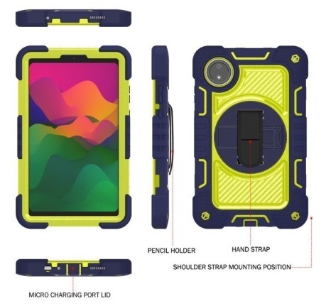 Протиударний чохол Acrylic 360 Degree Rotation Holder Leather для Redmi Pad SE 8.7 2024 - Navy Blue + Yellow Green