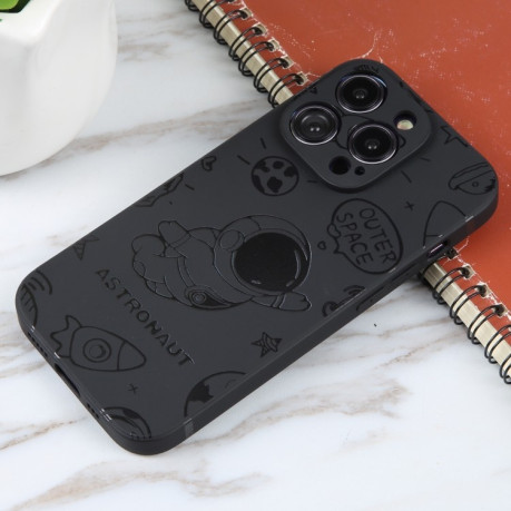 Чохол протиударний Astronaut Pattern Silicone Straight Edge для iPhone 16 Pro - Flying Astronaut-Black