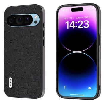 Противоударный чехол ABEEL Genuine Leather Litchi Texture для Google Pixel 9 Pro - черный