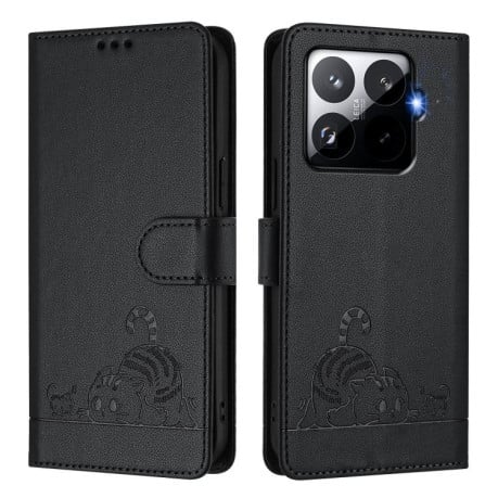 Чехол-книжка Cat Embossing Pattern на Xiaomi 15T Pro 5G - черный