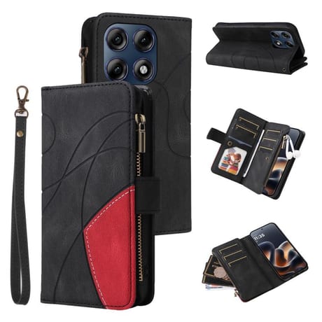 Чохол-книжка Dual-color 9 Card Slots Zipper Wallet Leather на Motorola Edge 70 Pro 5G — чорний