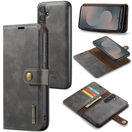 Чохол-книжка DG.MING з фактурою Crazy Horse на Samsung Galaxy S25 FE 5G - сірий