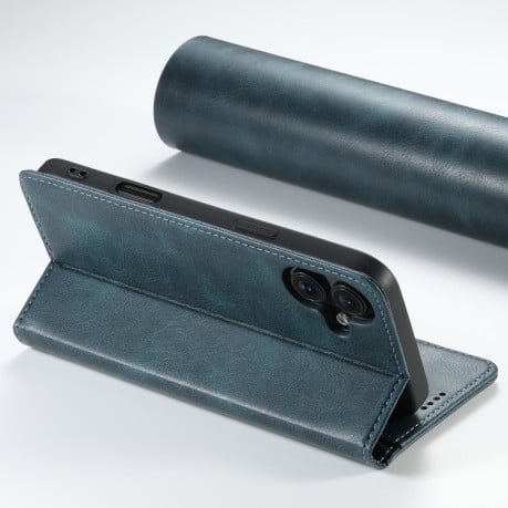 Противоударный чехол Suteni H02 Leather Wallet Stand для iPhone 16 Plus - синий