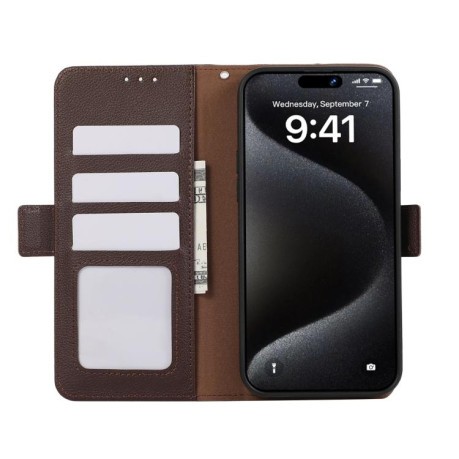 Шкіряний чохол-книжка KHAZNEH Genuine Leather RFID для Xiaomi Poco X7 Pro - коричневий