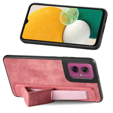 Протиударний чохол Retro Wristband Holder Leather Back для Motorola Moto G55 - рожевий