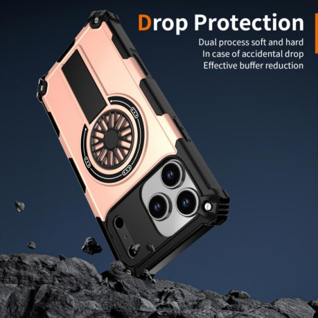 Противоударный чехол Shockproof Kickstand Metallic Shaft MagSafe на iPhone 17 Pro - золото
