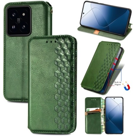 Чехол-книжка Cubic Grid для Xiaomi 14 5G - зеленый