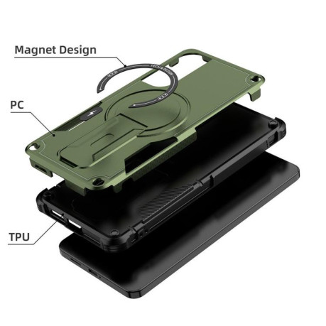 Противоударный чехол MagSafe Holder Armor PC Hybrid для Samsung Galaxy S25 Edge 5G - зеленый