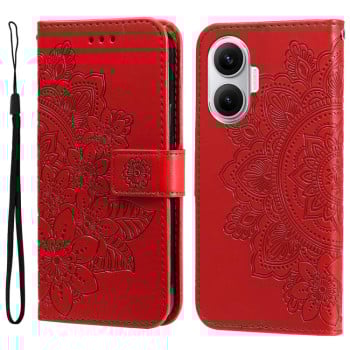 Чехол-книжка 7-petal Flowers Embossing для Xiaomi Poco F7 - червоний