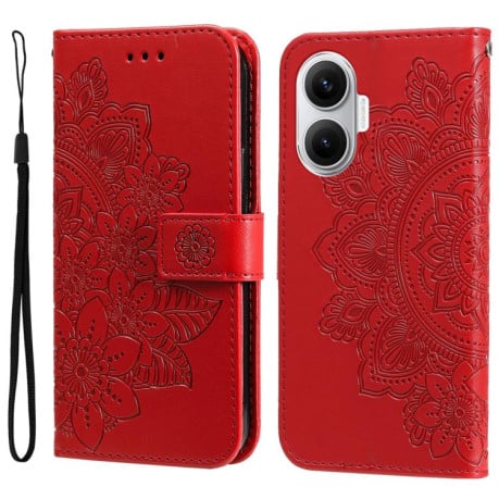 Чехол-книжка 7-petal Flowers Embossing для Xiaomi Poco F7 - червоний