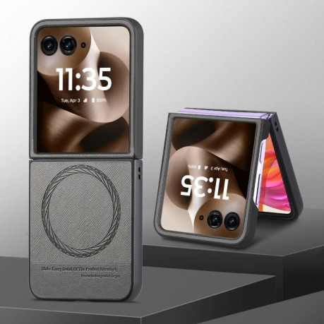 Чехол Twill Fabric Leather Skin Magnetic для Motorola Razr 60 Ultra - серый