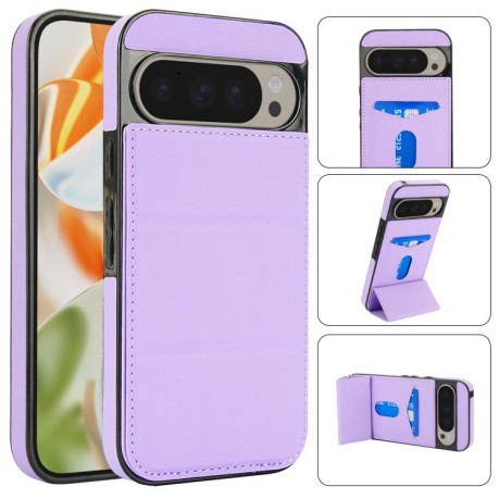 Протиударний чохол Tri-fold Holder Leather Phone Case with Card Slot для Google Pixel 9 / 9 Pro - фіолетовий