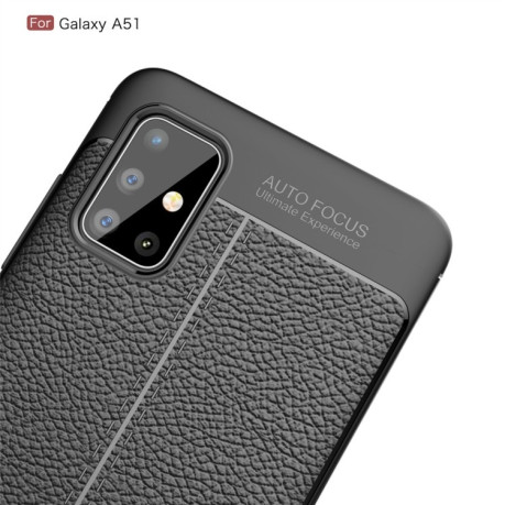 Ударозащитный чехол Litchi Texture на Samsung Galaxy A51 -темно-синий