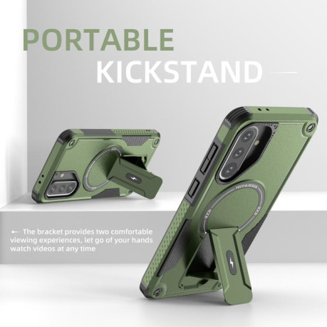 Протиударний чохол MagSafe Holder Armor PC Hybrid для Samsung Galaxy A36/A56 5G - зелений