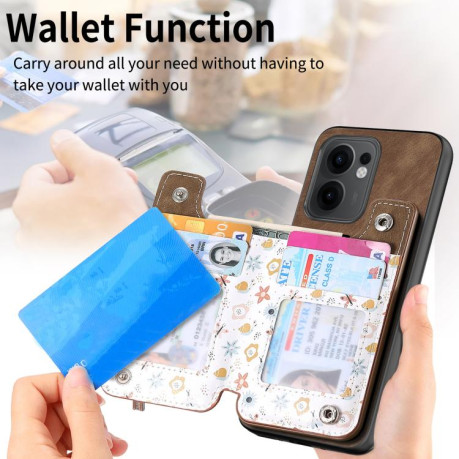 Противоударный чехол Retro Painted Zipper Wallet для OPPO Reno13 F 5G - коричневый