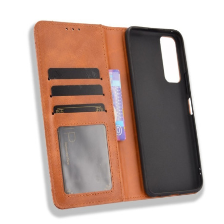 Чехол-книжка Magnetic Buckle Retro Crazy Horse Texture для Vivo Y72 5G/iQOO Z3 5G - коричневый