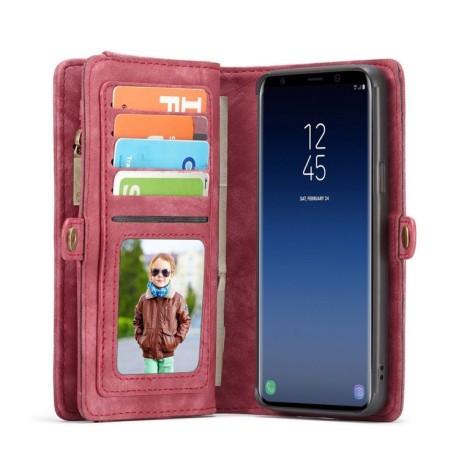 Кожаный чехол-кошелек CaseMe на Samsung Galaxy S9+/G965 Detachable Multifunctional -красный