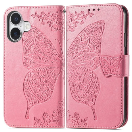 Чохол-книжка Butterfly Love Flower Embossed для iPhone 16 - рожевий
