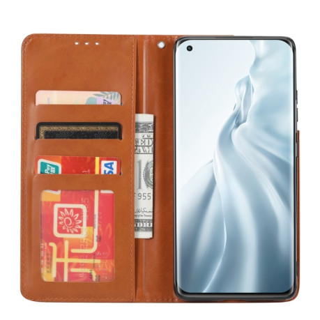 Чехол-книжка Knead Skin Texture на Xiaomi Mi 11 Lite/Mi 11 Lite NE - винно-красный