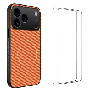 Магнітний чохол Wanlonfeng TQ1 з карбоновою текстурою та 2 плівками на iPhone 18 Pro — оранжевий