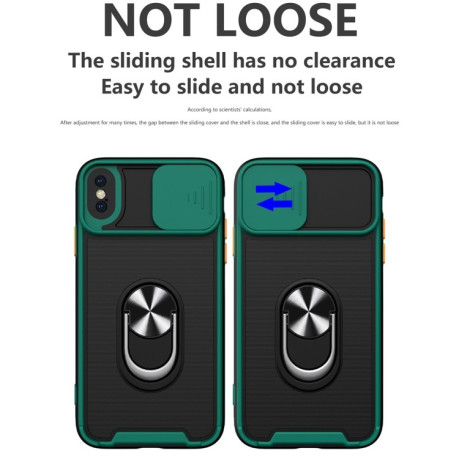 Противоударный чехол Sliding Camera Cover Design TPU + PC Magnetic Shockproof Case with Ring Holder для iPhone XS Max - черный