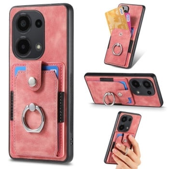 Чехол Retro Skin-feel Ring Card Wallet для Xiaomi Redmi Note 13 Pro 4G / POCO M6 Pro 4G - розовый