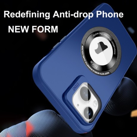 Противоударный чехол Skin Feel Magnifier MagSafe Lens для iPhone 15 - синий