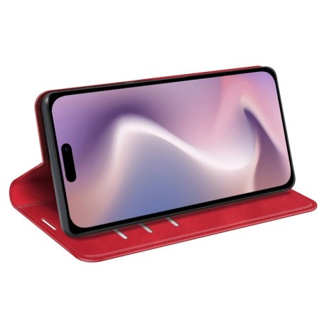 Чехол-книжка Retro Skin Feel Business Magnetic на iPhone 16 - красный
