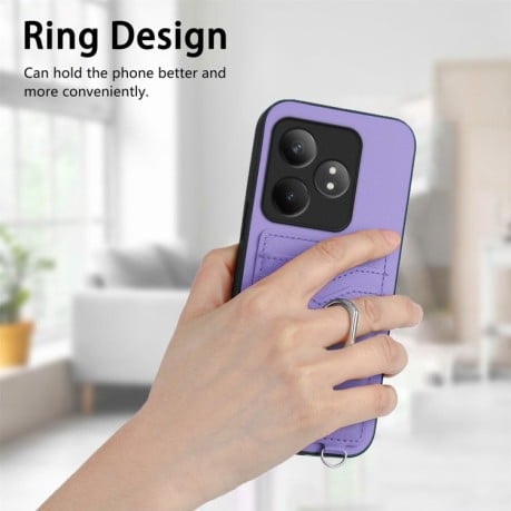 Протиударний чохол R20 Ring Card Holder для Realme GT Neo6 SE - фіолетовий