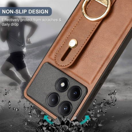 Противоударный чехол Wristband Leather Back для   Xiaomi Poco X6 Pro - коричневый