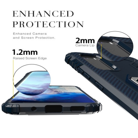 Противоударный чехол Carbon Fiber Protective Case with 360 Degree Rotating Ring Holder на Samsung Galaxy S20 -синий