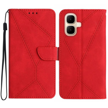 Чехол-книжка Stitching Embossed с магнитным хлястиком для Infinix Smart 10 4G / Tecno Pop 10 — красный