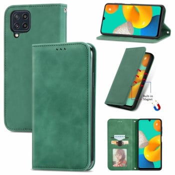 Чехол-книжка в стиле Retro мягкое покрытие Skin Feel деловой дизайн на Samsung Galaxy M32/A22 4G - зеленый